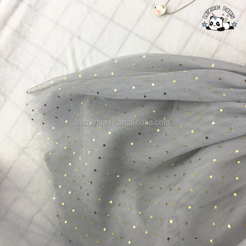 LEZONKIDS - Custom MOQ 100pcs Grey Cotton Short Sleeve 4 Layers Tulle Dress Girls Swan Dots Foil Print Dress